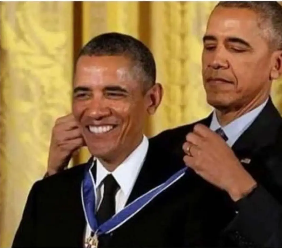 Obama giving Obama a medal