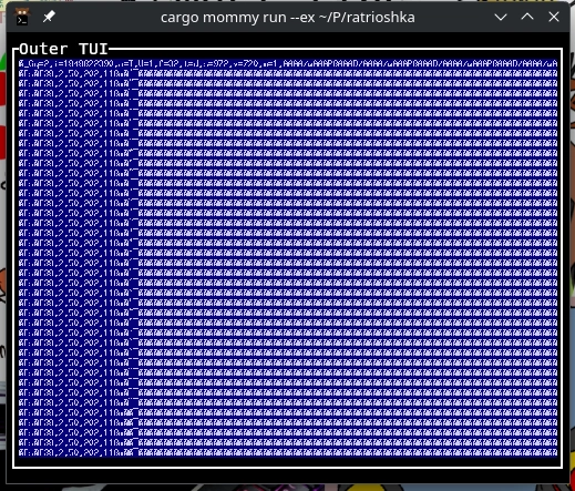 A broken, blue background, weird character filled tui inside a tui