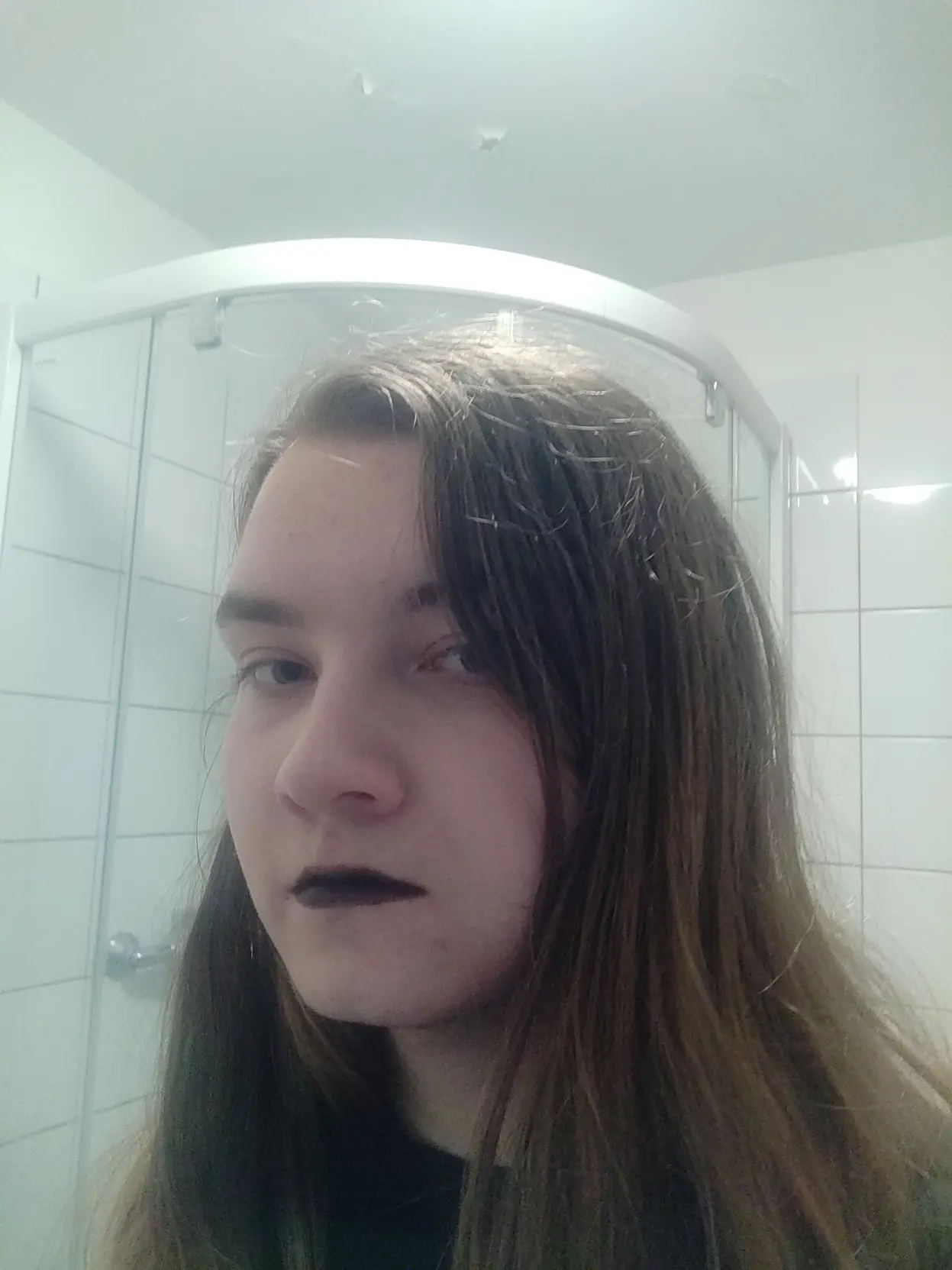 Selfie showing my face with black lipstick
