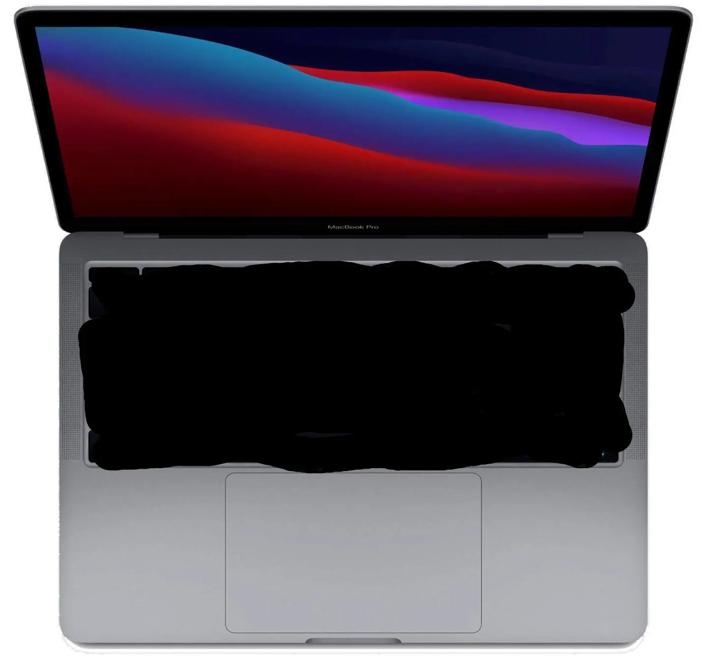 Macbook Pro from above, in place of keyboard there is just poorly drawn fully black rectangle