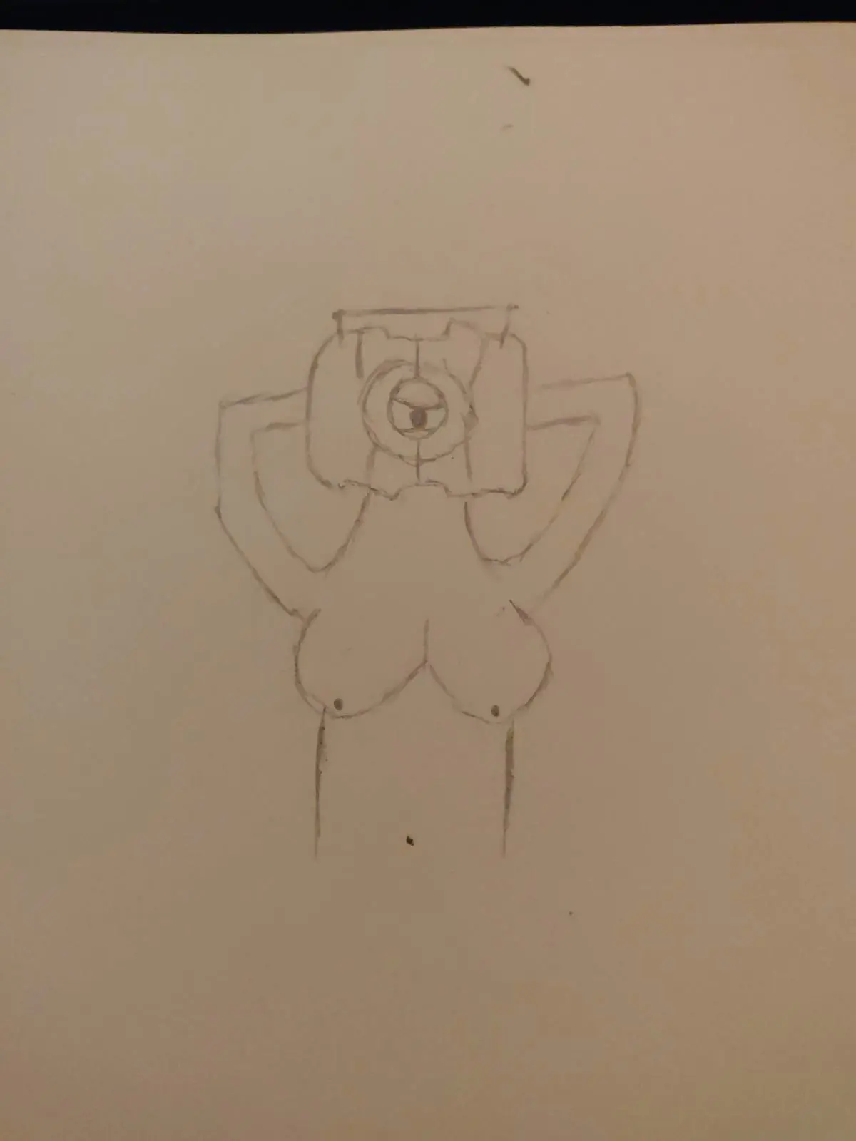 Badly drawn image of Wheatley from Portal with boobs