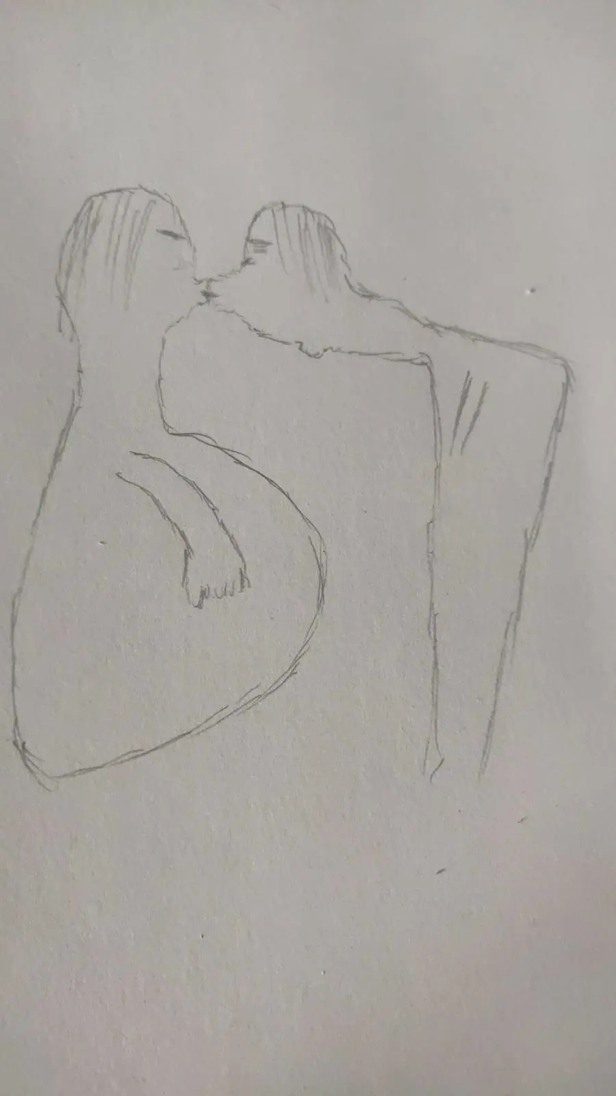 a poorly drawn picture of 2 characters kissing, one looks kinda like 6 with big stomach and second one looks like 7 with bend neck