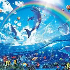 Happy dolphin joyously jumping out of beautiful tropical water