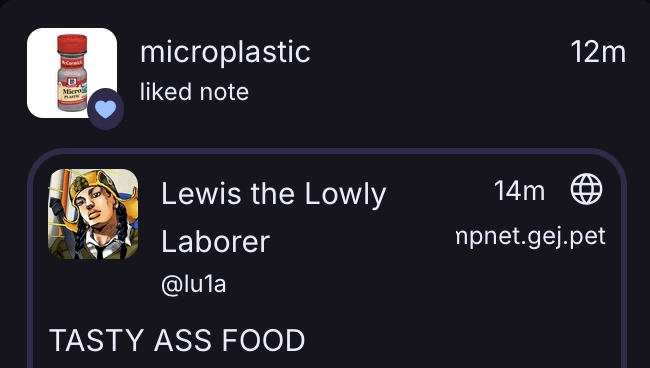 Interaction on fedi: a notification saying the concept of microplastic has liked my latest post